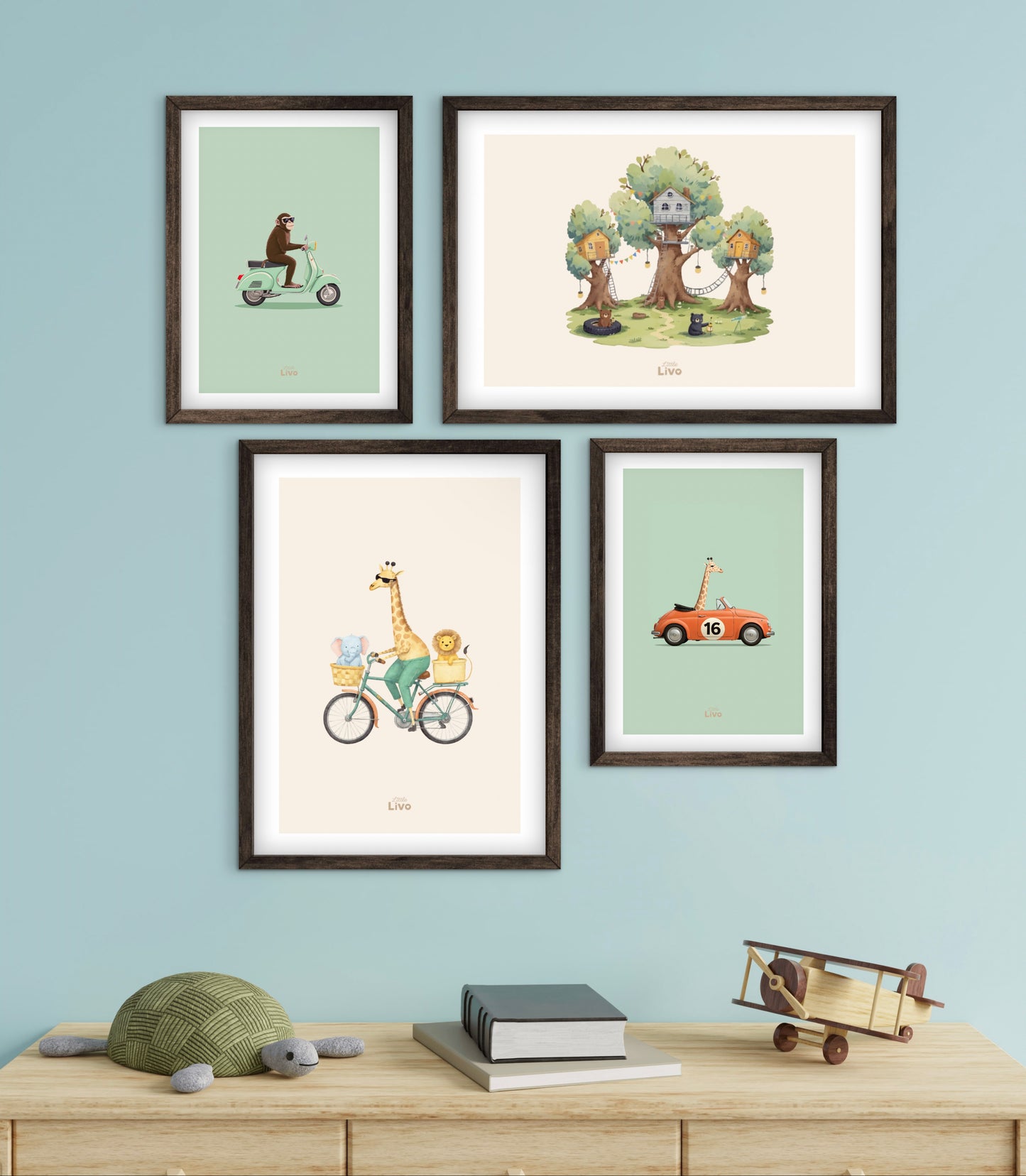 Dieren op Fietsavontuur poster – Muurdecoratie Kinderkamer