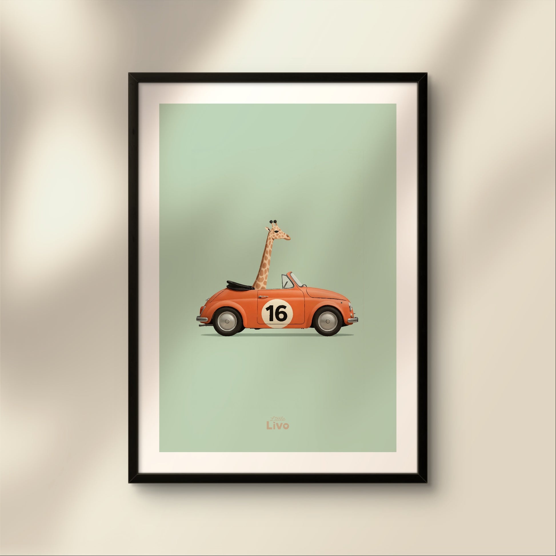 Giraf in Vintage Auto poster – Muurdecoratie kinderkamer