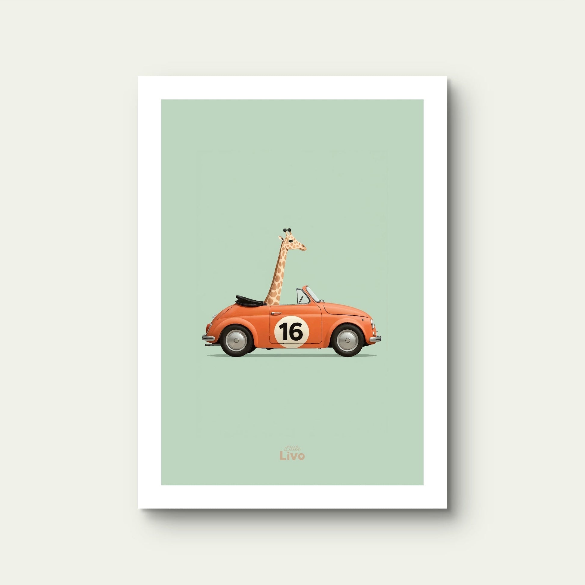 Giraf in Vintage Auto poster – Muurdecoratie kinderkamer