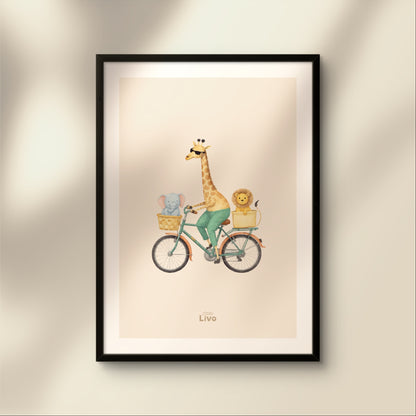 Dieren op Fietsavontuur poster – Muurdecoratie Kinderkamer