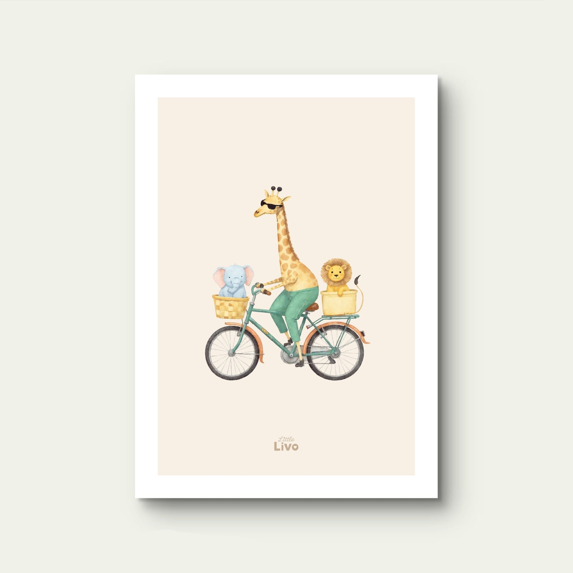 Dieren op Fietsavontuur poster – Muurdecoratie Kinderkamer