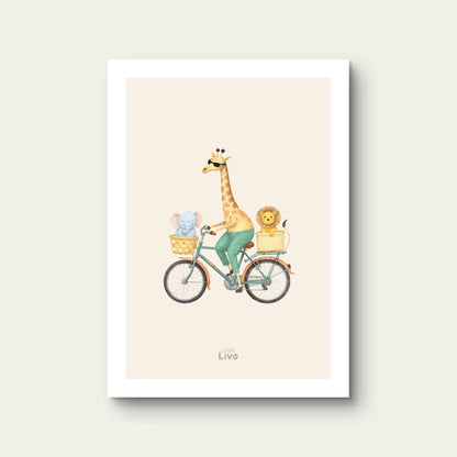 Dieren op Fietsavontuur poster – Muurdecoratie Kinderkamer