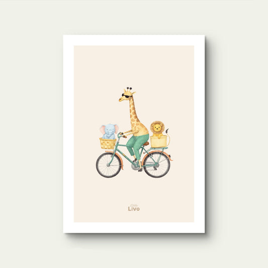 Dieren op Fietsavontuur poster – Muurdecoratie Kinderkamer