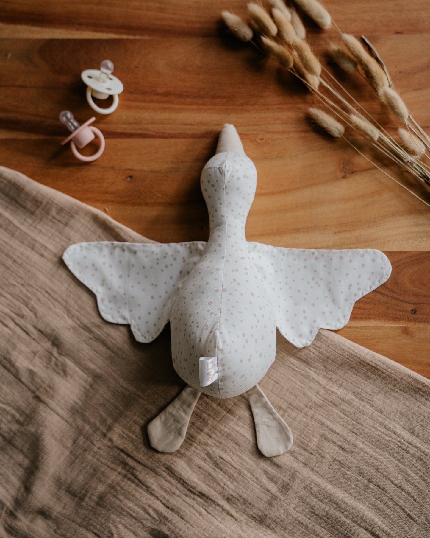 Handgemaakte knuffel gans in drie varianten