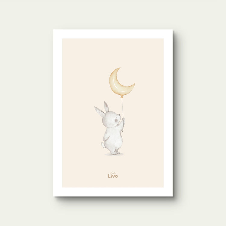 Konijn en de Maan poster – Muurdecoratie Kinderkamer