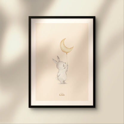 Konijn en de Maan poster – Muurdecoratie Kinderkamer