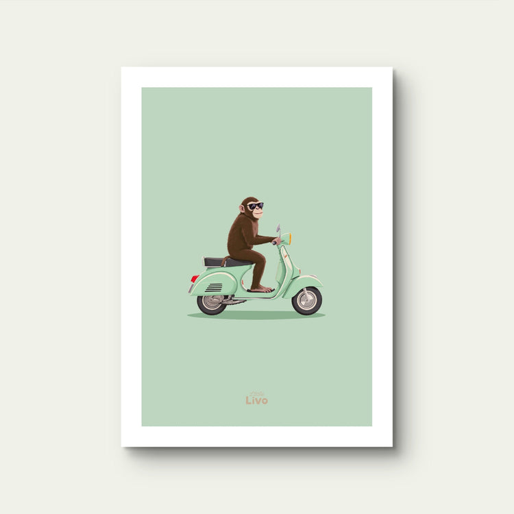 Coole Scooter Aap poster – Muurdecoratie Kinderkamer