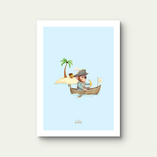 Aap Piraat poster – Muurdecoratie Kinderkamer